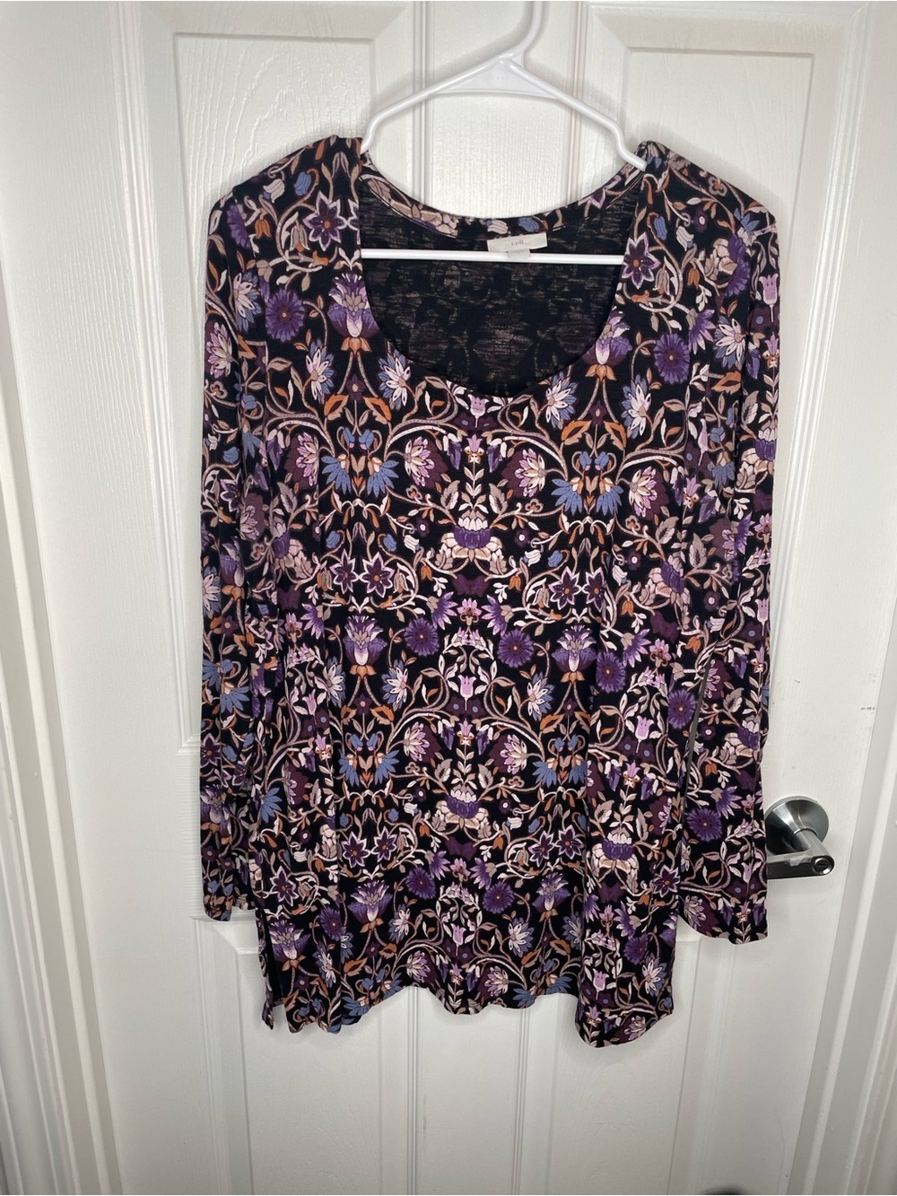 J. Jill Floral Boho Cotton/Modal Blend Long Sleeve Tunic Whimsical in Purple L